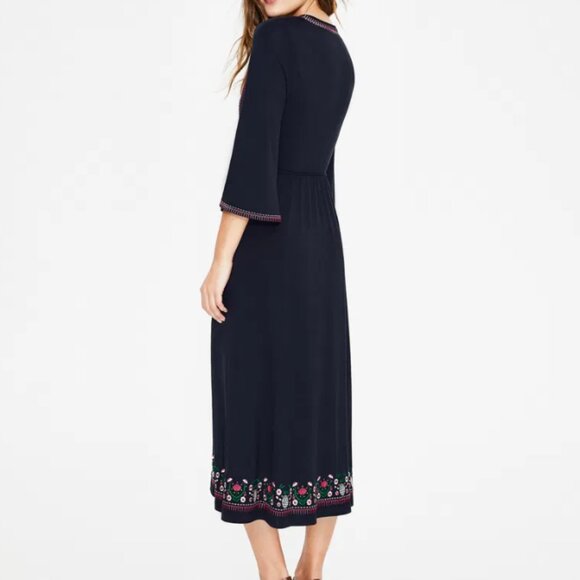 Boden Women Remi Navy Blue Pink Floral Embroidered Bell Sleeve Boho Midi Dress 8 - Picture 13 of 13